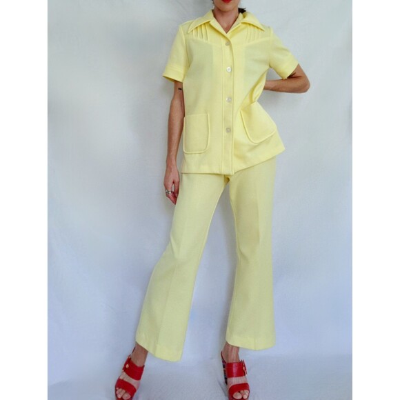 1970s Vintage Leisure Suit: Yellow Polyester Pantsuit, Womens Medium - Picture 9 of 10